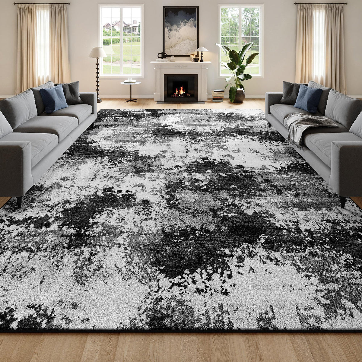 Black Washable Rug 5x7 Area Rugs for Living Room Bedroom Carpet