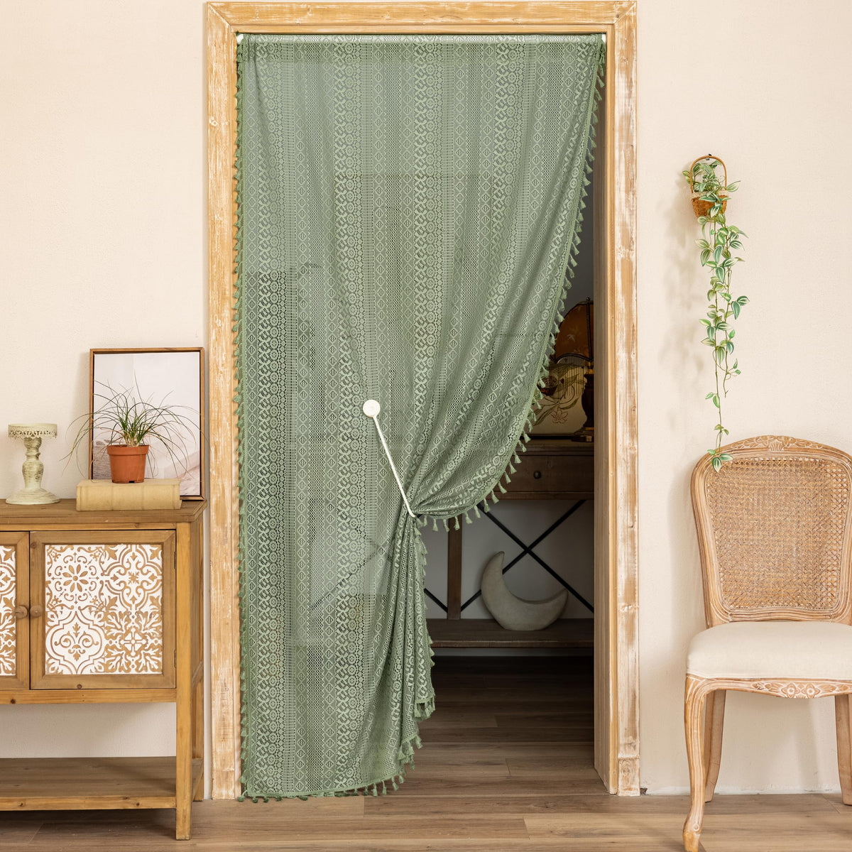 Sutuo Home Terracotta Boho Lace Curtains 2 Panels 84 Inches Long for Living Room&Bedroom, Burnt Orange Crochet Privacy Farmhouse Vintage Tassels Retro Halloween Window Sheer Curtains Rod Pocket,50" W