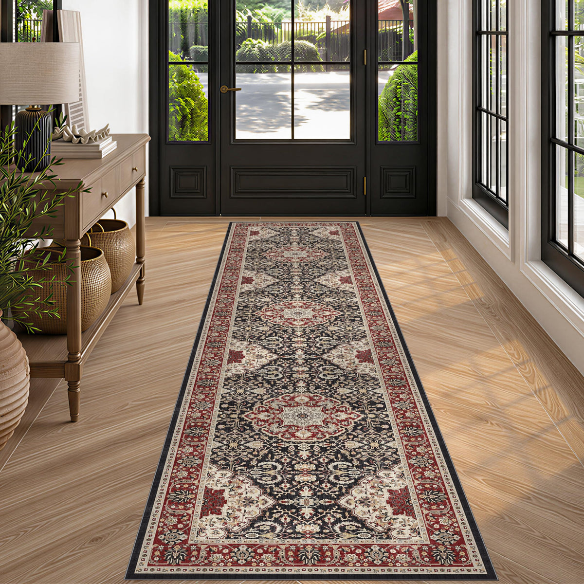 2x6 Hallway Washable Runner Rug : Vintage Soft Kitchen Laundry Runner with Non Slip Backing Farmhouse Entryway Living Room Floor Mat Stain Resistant Carpet for Bedroom Bathroom Distressed Beside Rug