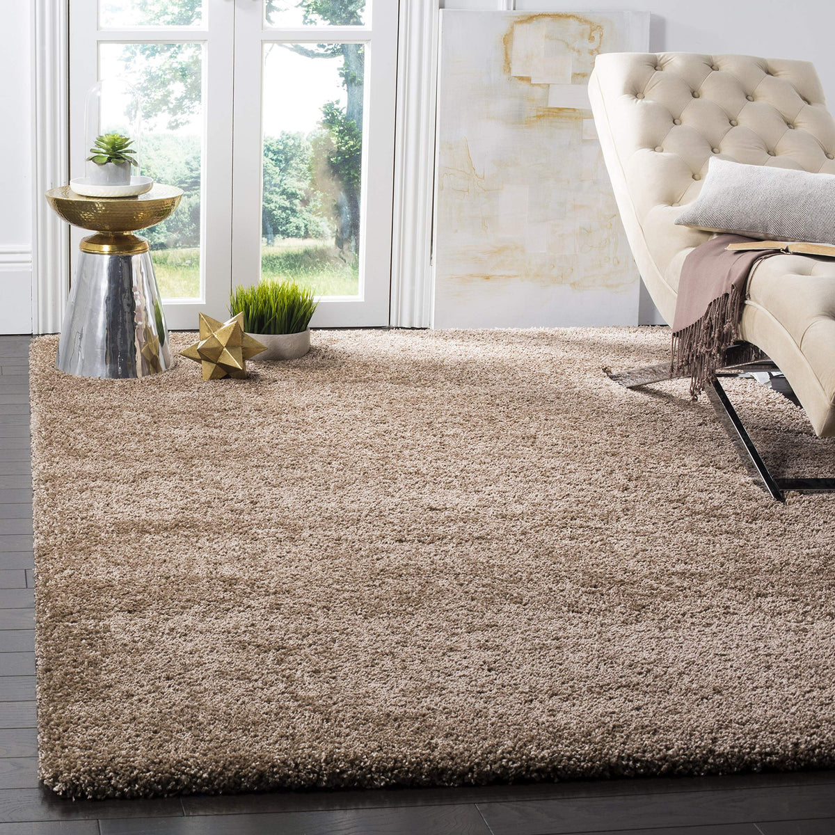 SAFAVIEH Milan Shag Collection 8' x 10' Ivory SG180 Solid Non-Shedding Living Room Bedroom Dining Room Entryway Plush 2-inch Thick Area Rug