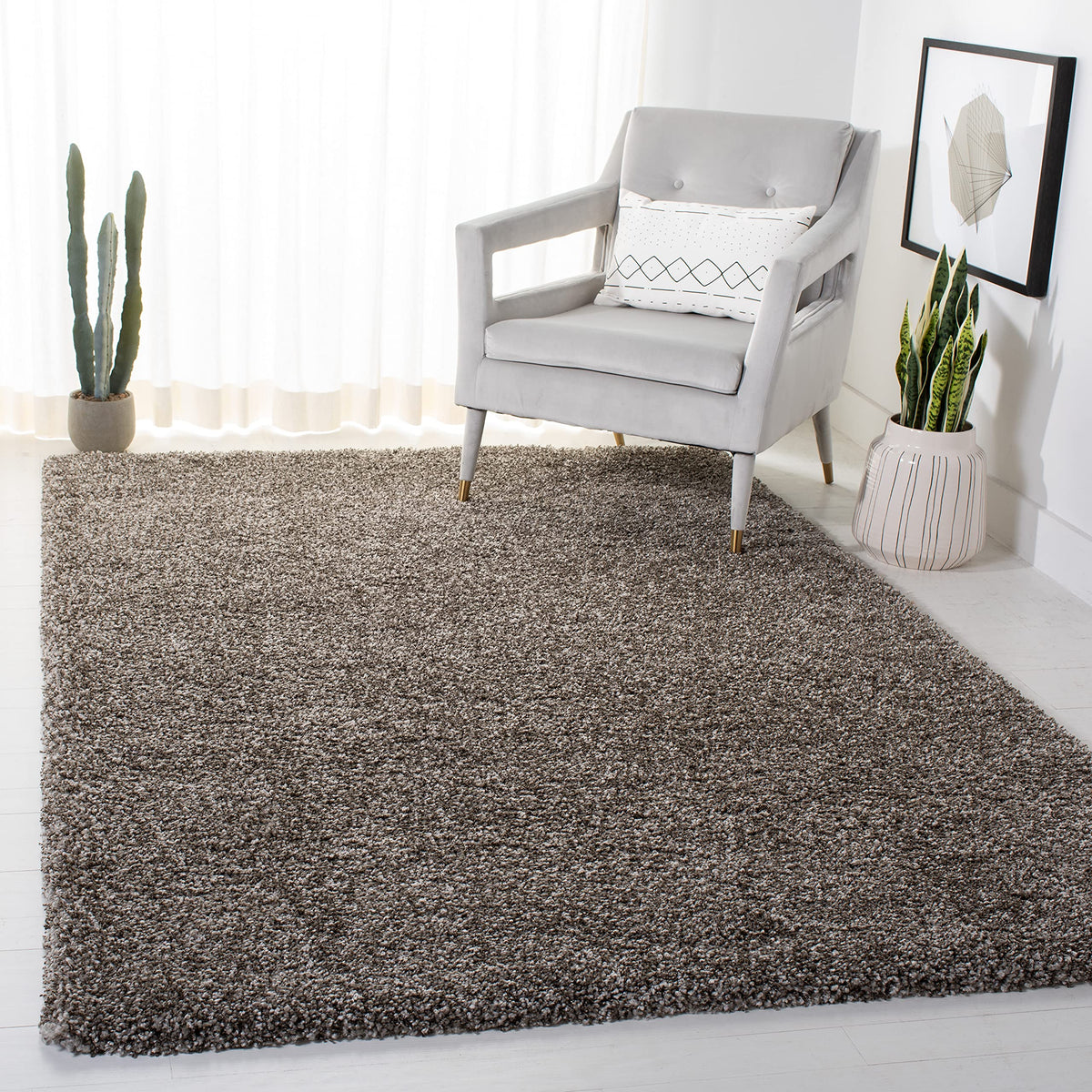 SAFAVIEH Milan Shag Collection 8' x 10' Ivory SG180 Solid Non-Shedding Living Room Bedroom Dining Room Entryway Plush 2-inch Thick Area Rug