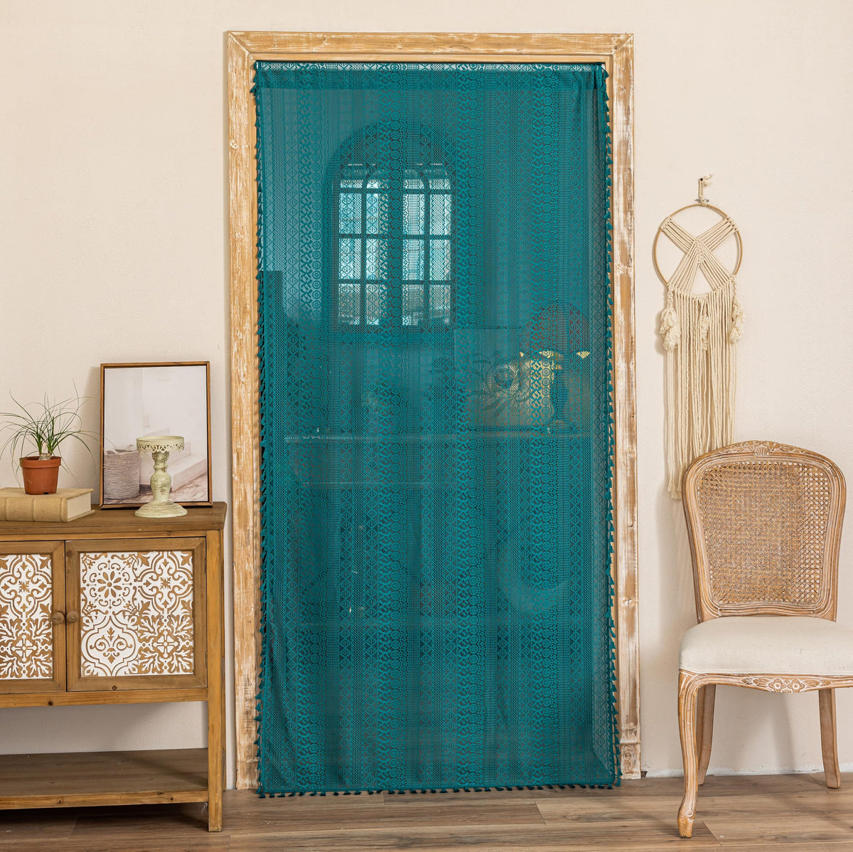Sutuo Home Terracotta Boho Lace Curtains 2 Panels 84 Inches Long for Living Room&Bedroom, Burnt Orange Crochet Privacy Farmhouse Vintage Tassels Retro Halloween Window Sheer Curtains Rod Pocket,50" W